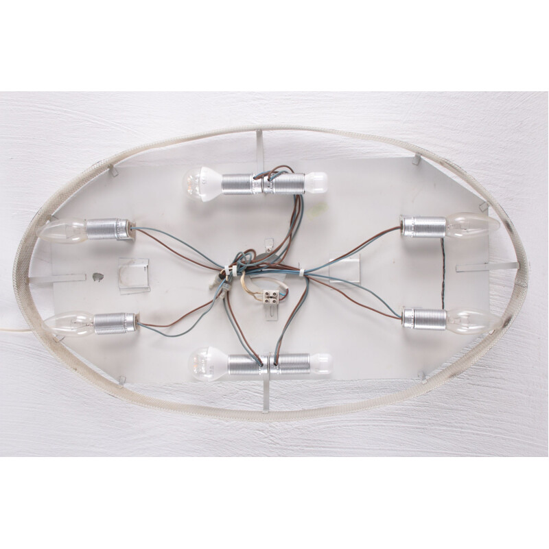 Vintage oval bathroom wall mirror with lighting and plexiglass edge from Hillebrand, 1960s