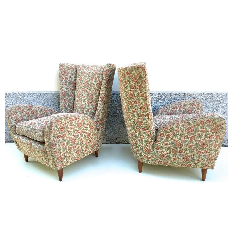 Pair of Italian armchairs in wood and fabric, Paolo BUFFA - 1950s
