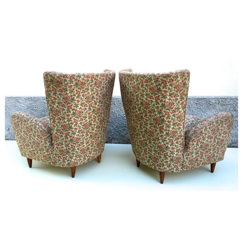 Pair of Italian armchairs in wood and fabric, Paolo BUFFA - 1950s