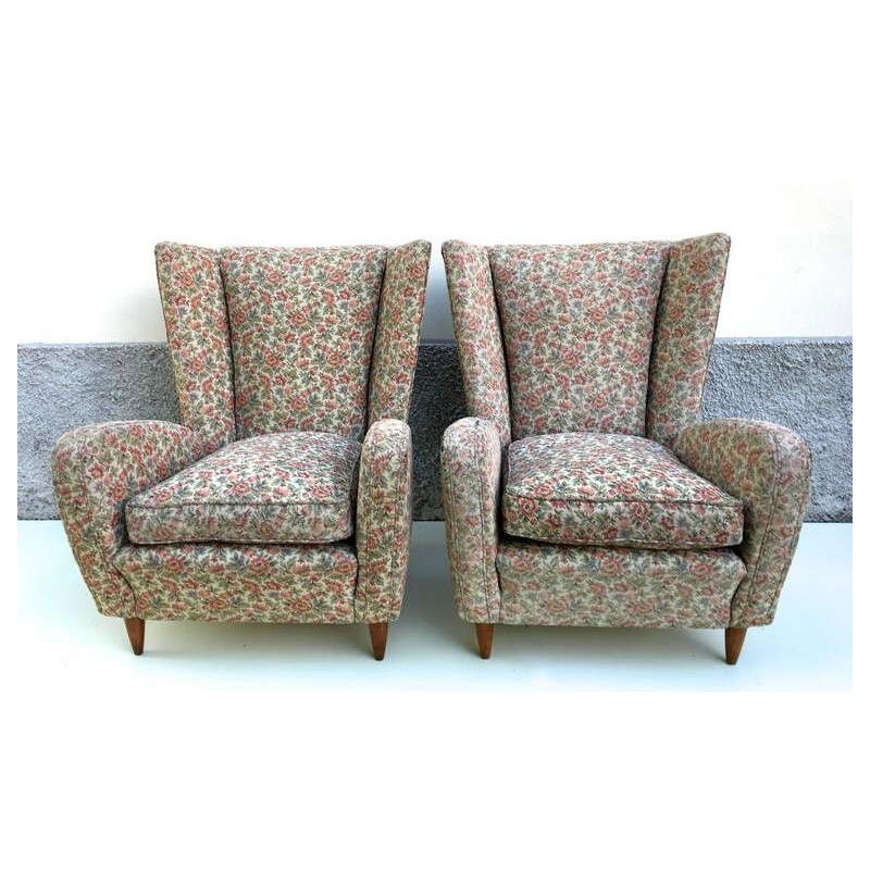 Pair of Italian armchairs in wood and fabric, Paolo BUFFA - 1950s