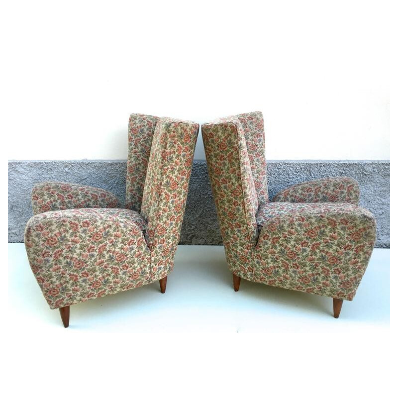 Pair of Italian armchairs in wood and fabric, Paolo BUFFA - 1950s