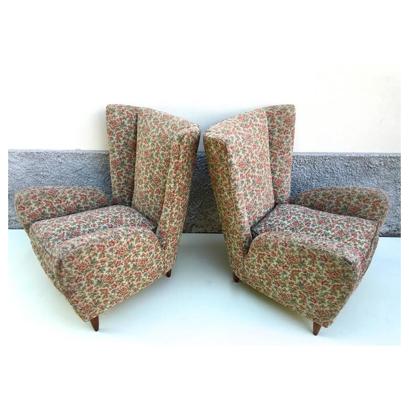 Pair of Italian armchairs in wood and fabric, Paolo BUFFA - 1950s