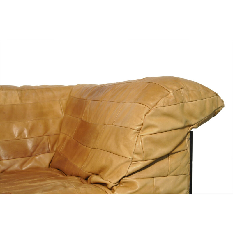 Mid-century patchwork leather 2-seater sofa bed, 1980s