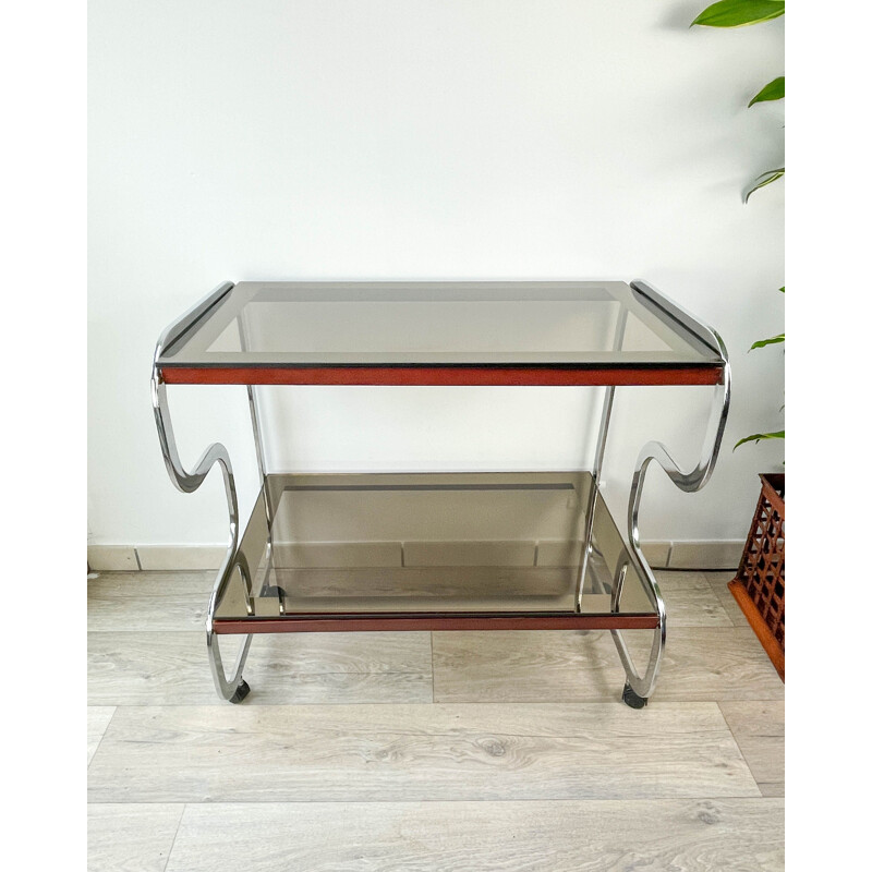 Vintage Bauhaus style sideboard in smoked glass and chrome, 1970s