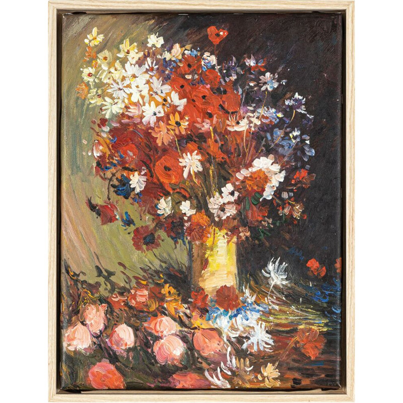 Bouquet de fleurs vintage en huile sur toile