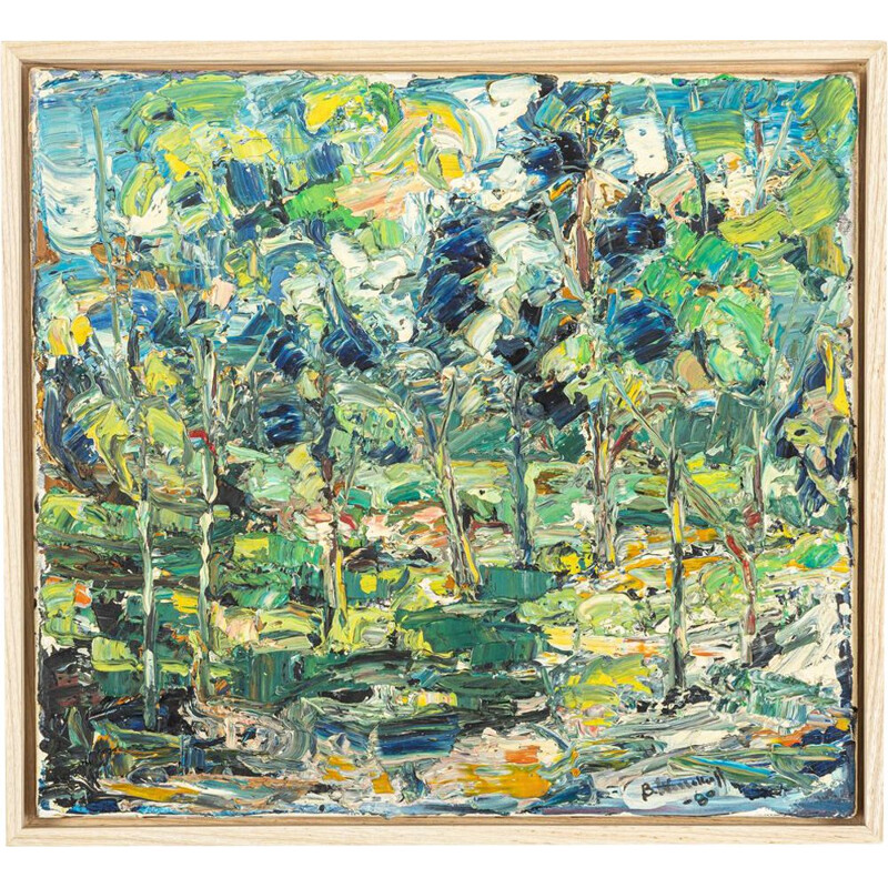 Vintage abstract oil painting on canvas "Forrest" 44 x 40 cm