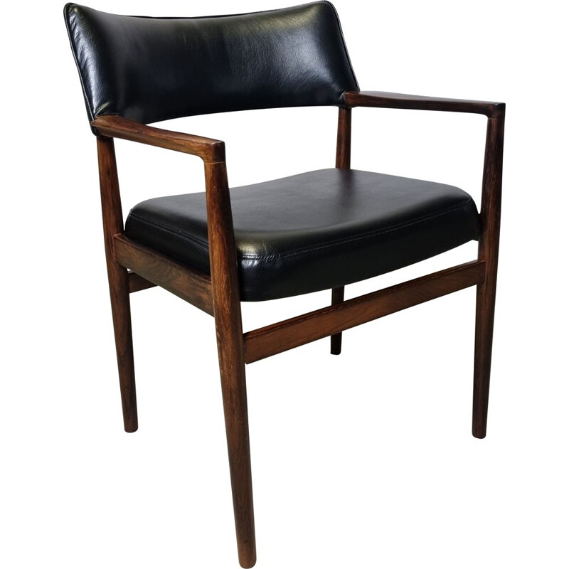 Fauteuil vintage en palissandre et cuir par Erik Wortz pour Soro Stolefabrik, 1960 Danemark