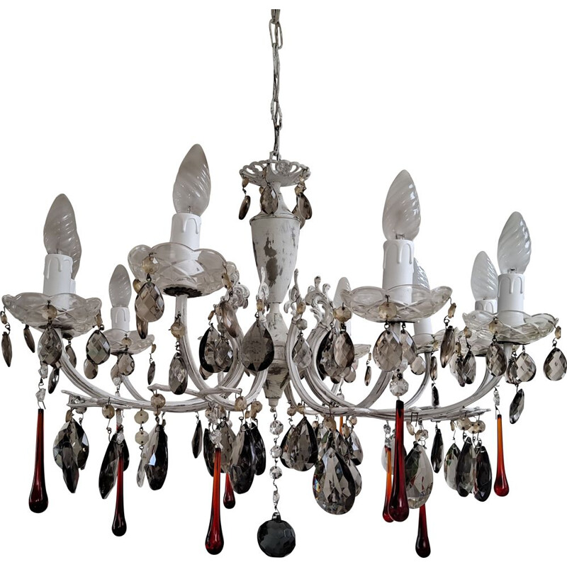 Vintage Murano red and amethyst chandelier with 10 lights, Italy 1920