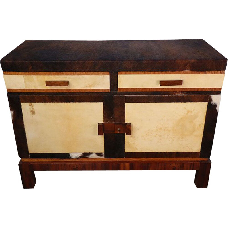 Vintage walnut and cowhide sideboard, 1950