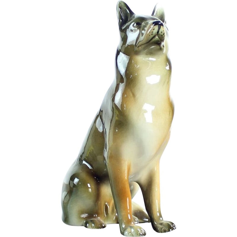 Vintage porcelain statue of a German shepherd by Royal Dux, Czechoslovakia 1960