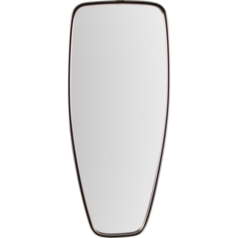 Vintage elongated mirror with black and brass rim, 1960s