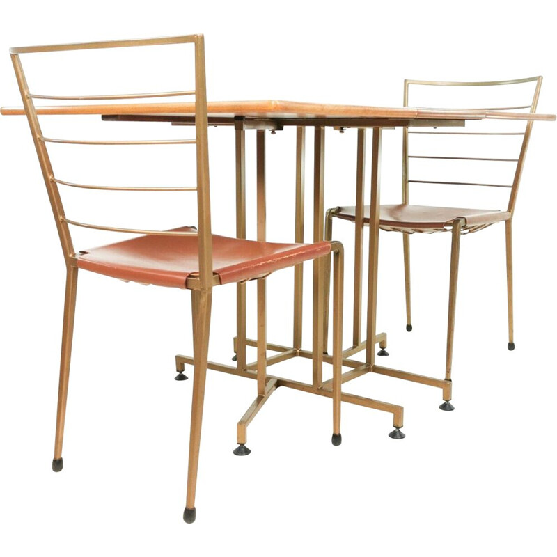 Ladderax teak mid-century drop leaf dining table & chairs, 1960s