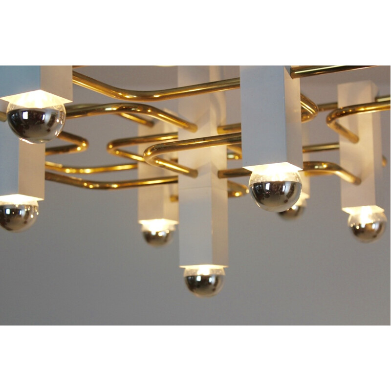 S.A. Boulanger geometric chandelier in brass, Gaetano SCIOLARI - 1970s