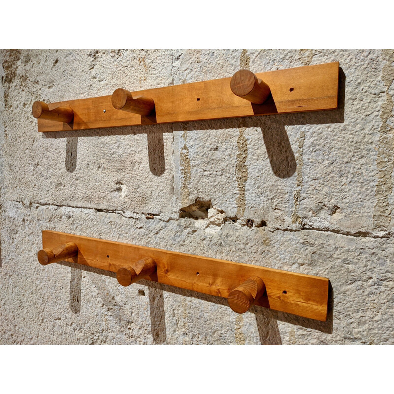 Pair of vintage pinewood coat racks for Charlotte Perriand for Les Arcs