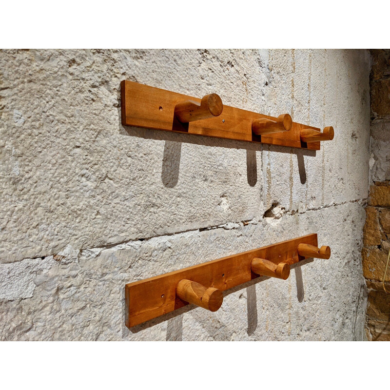 Pair of vintage pinewood coat racks for Charlotte Perriand for Les Arcs