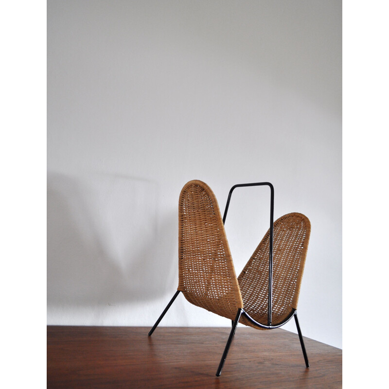 Mid-Century danish rattan magazine rack, 1960s