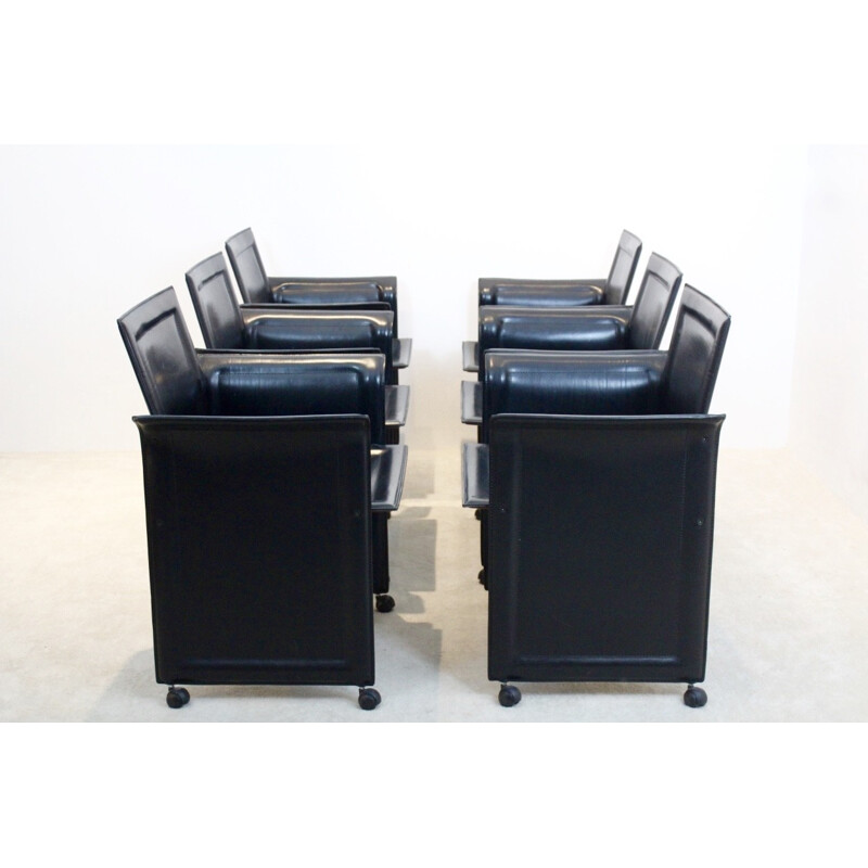 Set of 6 Matteo Grassi dining chairs in black leather - 1970s