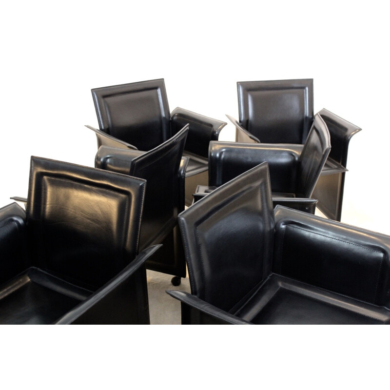 Set of 6 Matteo Grassi dining chairs in black leather - 1970s