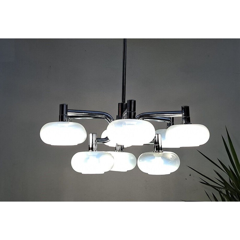 Vintage Italiaanse chromen hanglamp van Gaetano Sciolari, 1970