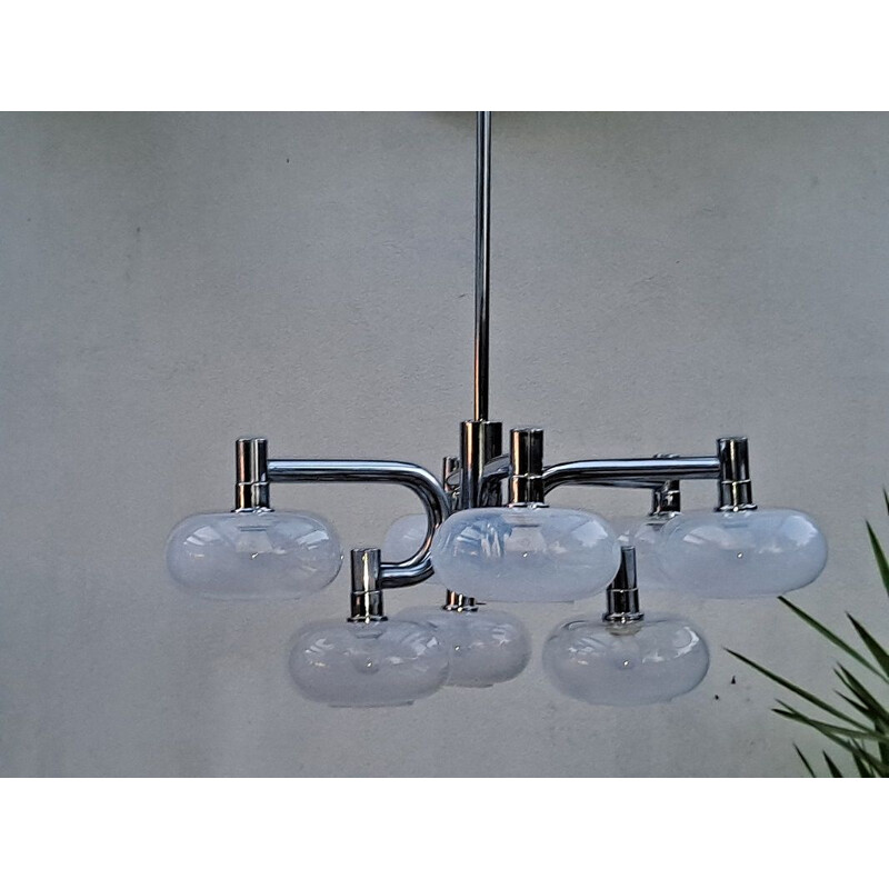 Vintage Italiaanse chromen hanglamp van Gaetano Sciolari, 1970