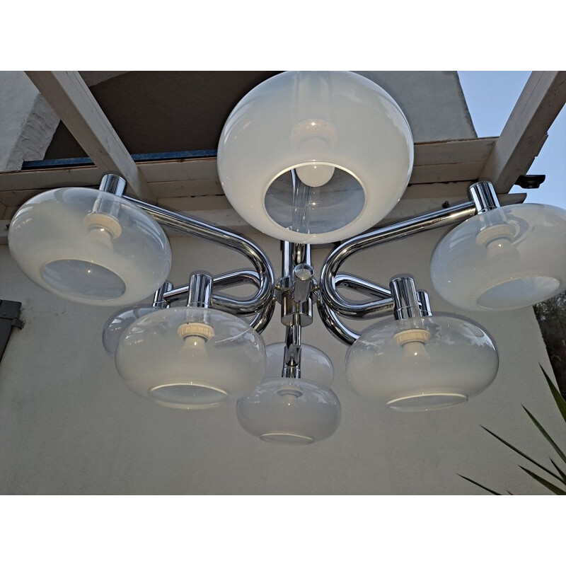 Mid-century italian chrome ceiling pendant by Gaetano Sciolari, 1970s