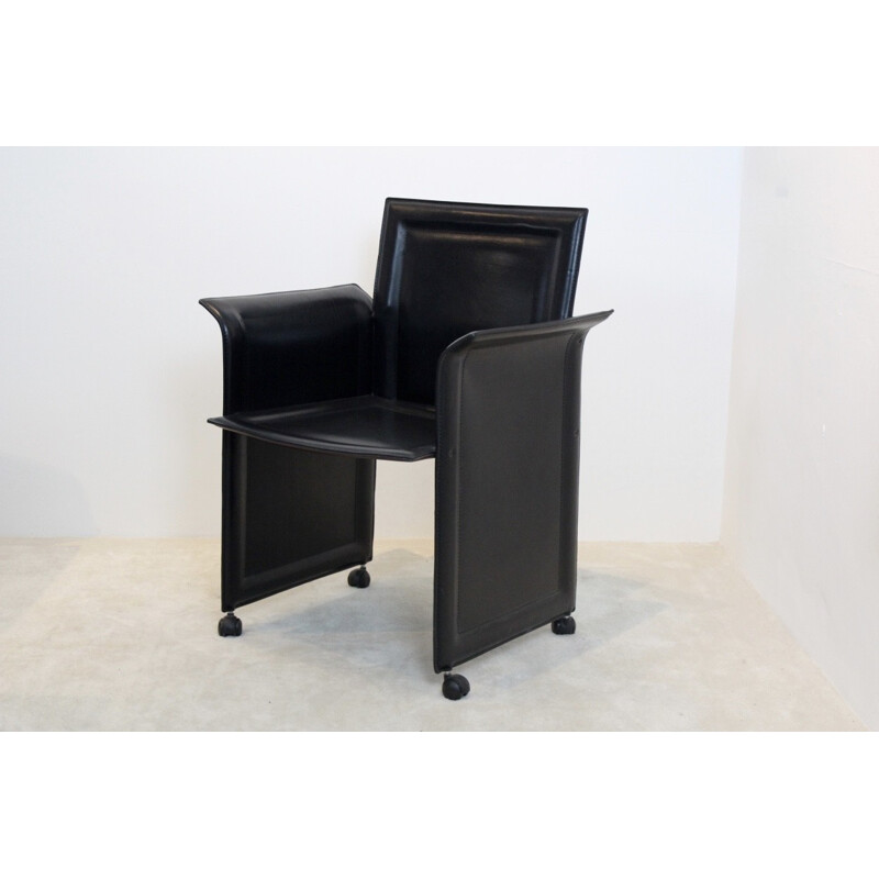 Set of 6 Matteo Grassi dining chairs in black leather - 1970s