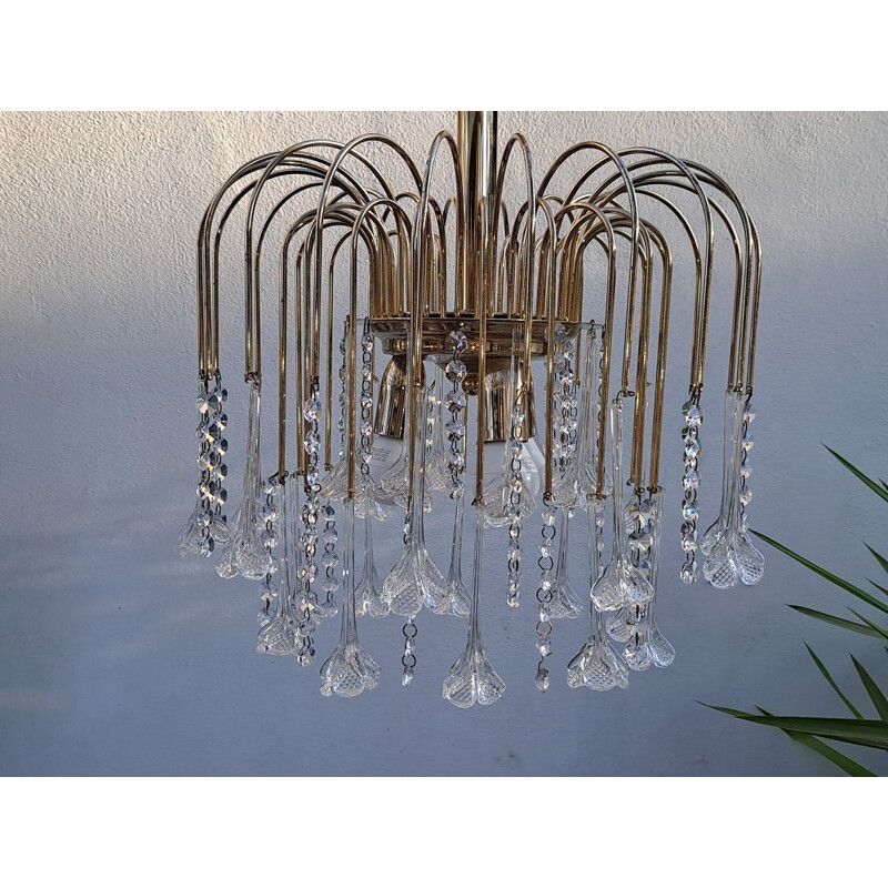 Vintage chandelier with flower drops in murano, Italy 1970