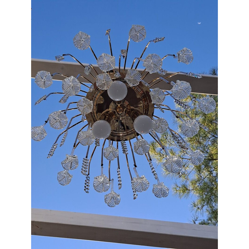 Vintage chandelier with flower drops in murano, Italy 1970