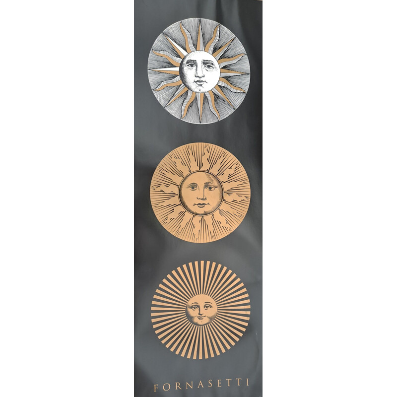 Pareja de carteles vintage de Piero Fornasetti con 3 motivos de sol y luna