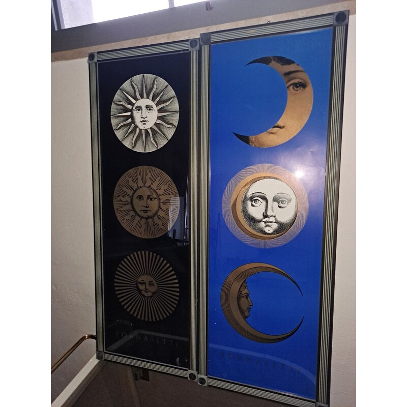 Pair of vintage posters by Piero Fornasetti with 3 sun and moon motifs