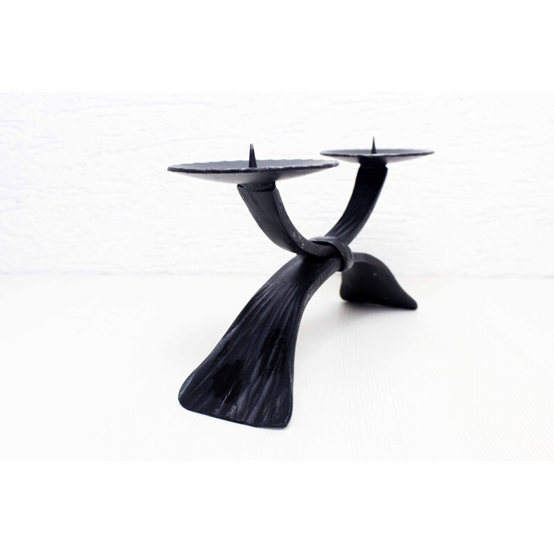 Vintage brutalist cast iron candlestick, 1960s