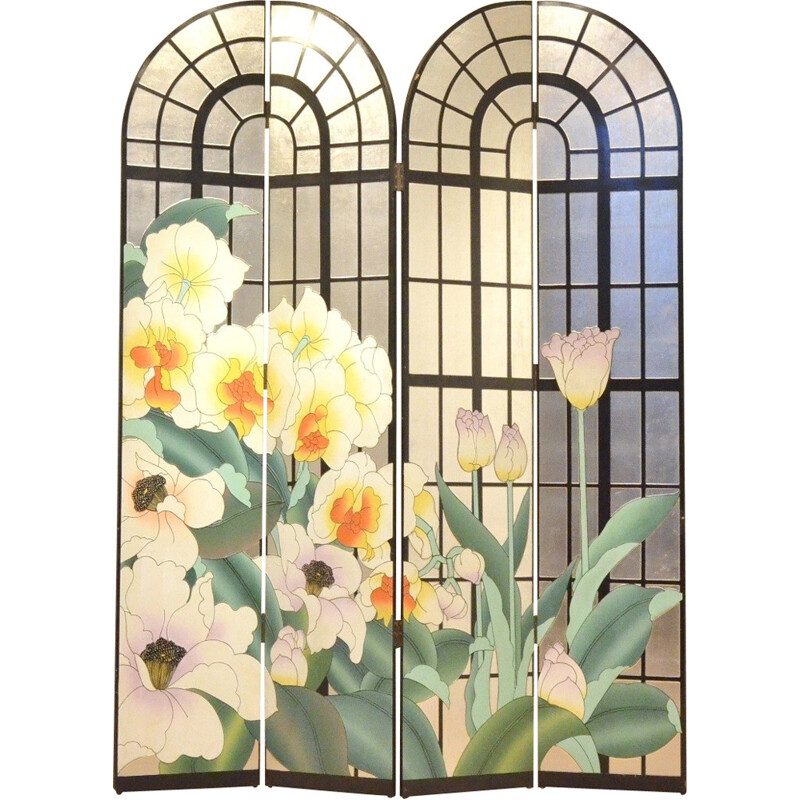 French folding screen with floral patterns - 1960s