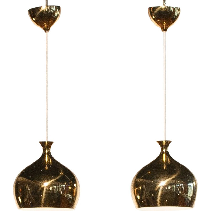 Pair of Falkenberg "Onion" hanging lamps in brass, Helge ZIMDAL - 1960s