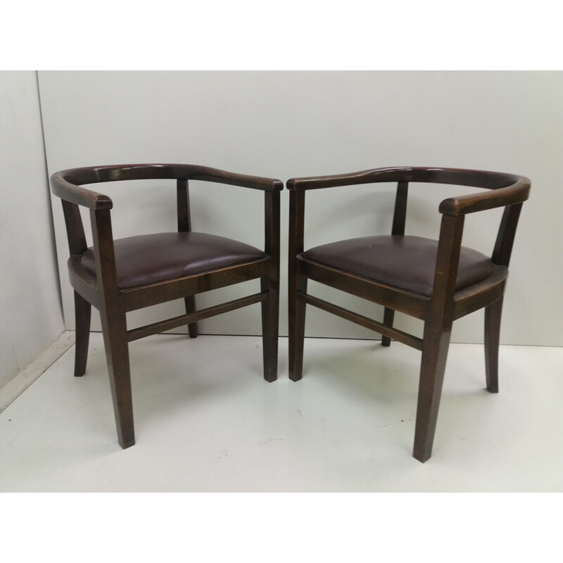 Pair of vintage oak armchairs by Thonet, Czechoslovakia 1930s