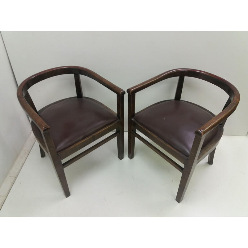 Pair of vintage oak armchairs by Thonet, Czechoslovakia 1930s