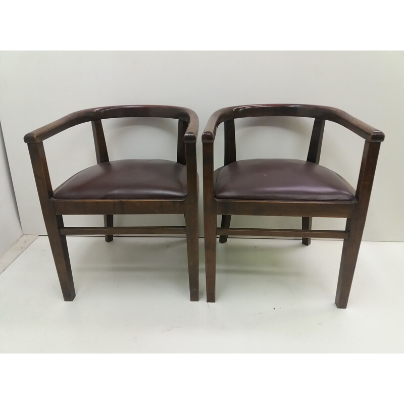 Pair of vintage oak armchairs by Thonet, Czechoslovakia 1930s