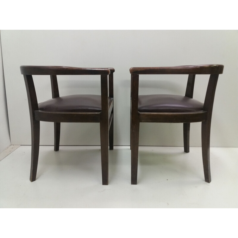 Pair of vintage oak armchairs by Thonet, Czechoslovakia 1930s