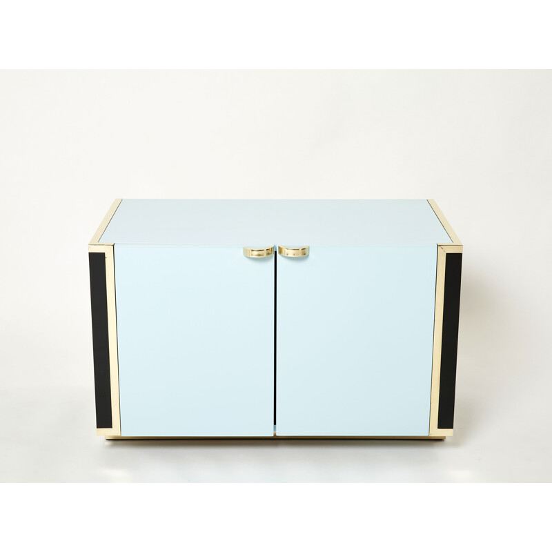 Pair of blue and black lacquered brass cabinets by J.C. Mahey, 1970s