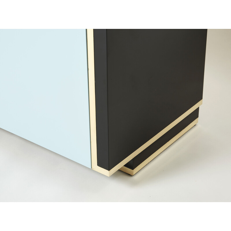 Pair of blue and black lacquered brass cabinets by J.C. Mahey, 1970s