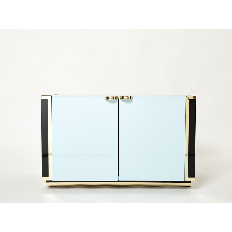 Pair of blue and black lacquered brass cabinets by J.C. Mahey, 1970s