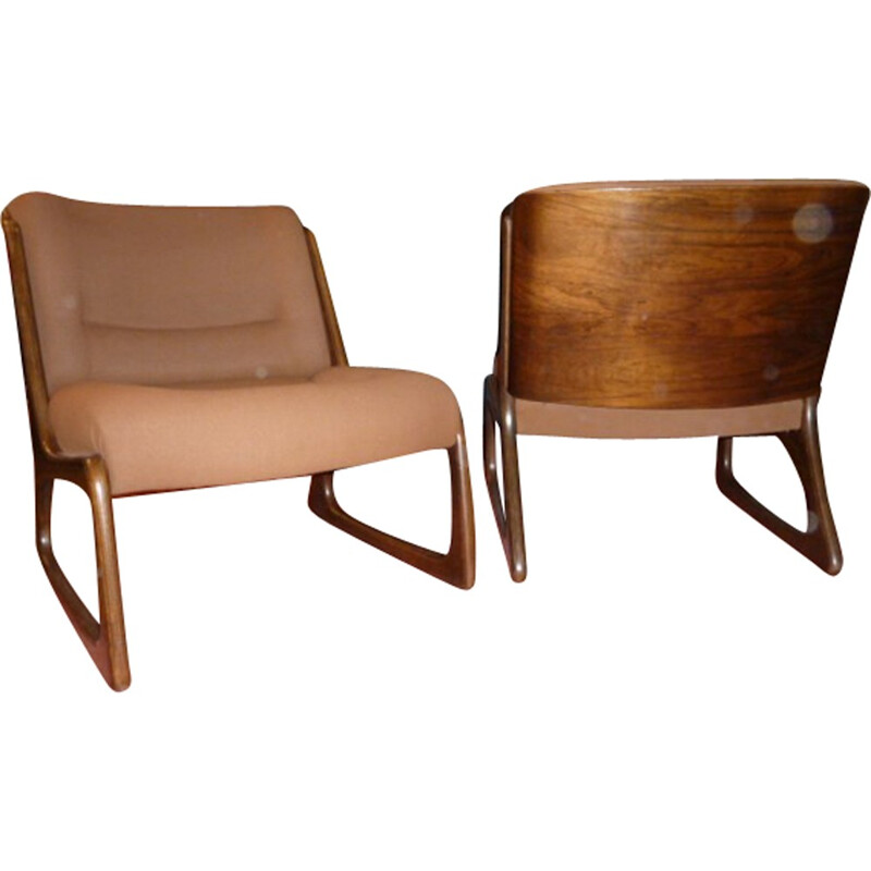 Pair of Baumann armchairs in brown fabric - 1960s