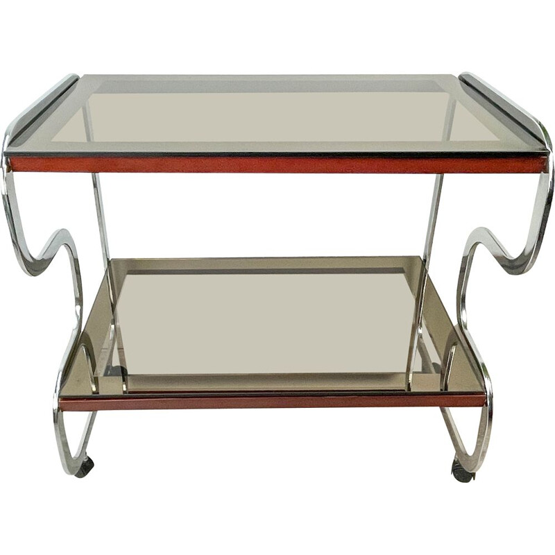 Vintage Bauhaus style sideboard in smoked glass and chrome, 1970s