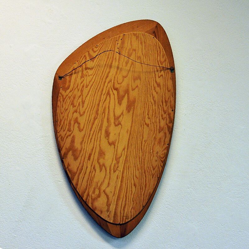 Vintage oval pine wall mirror, Sweden 1950s