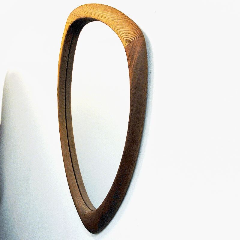 Vintage oval pine wall mirror, Sweden 1950s