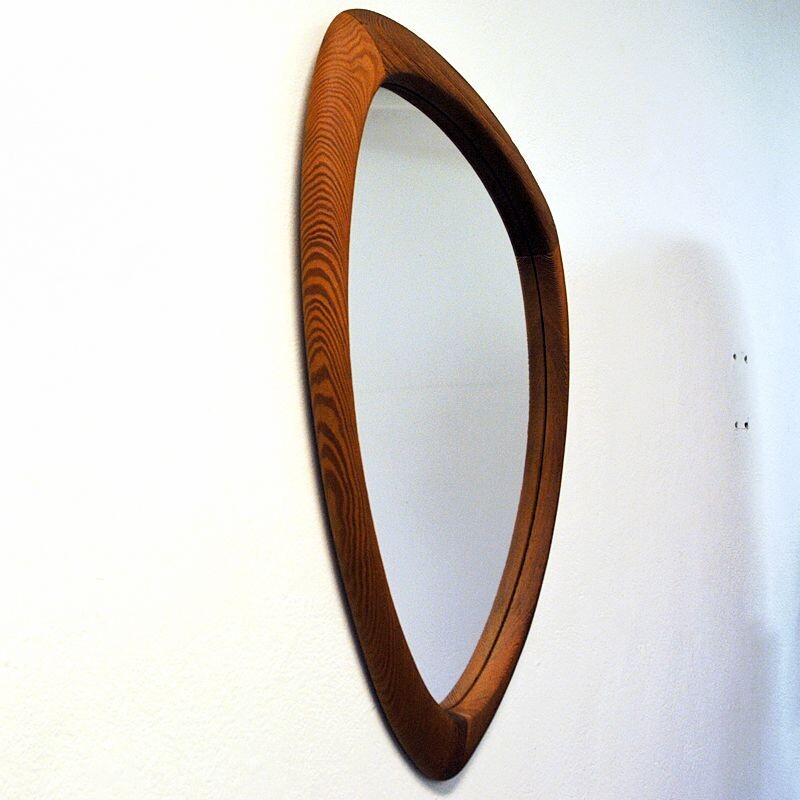 Vintage oval pine wall mirror, Sweden 1950s