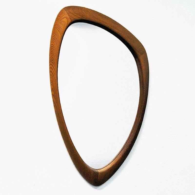 Vintage oval pine wall mirror, Sweden 1950s