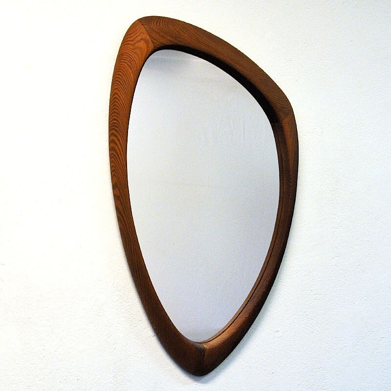 Vintage oval pine wall mirror, Sweden 1950s