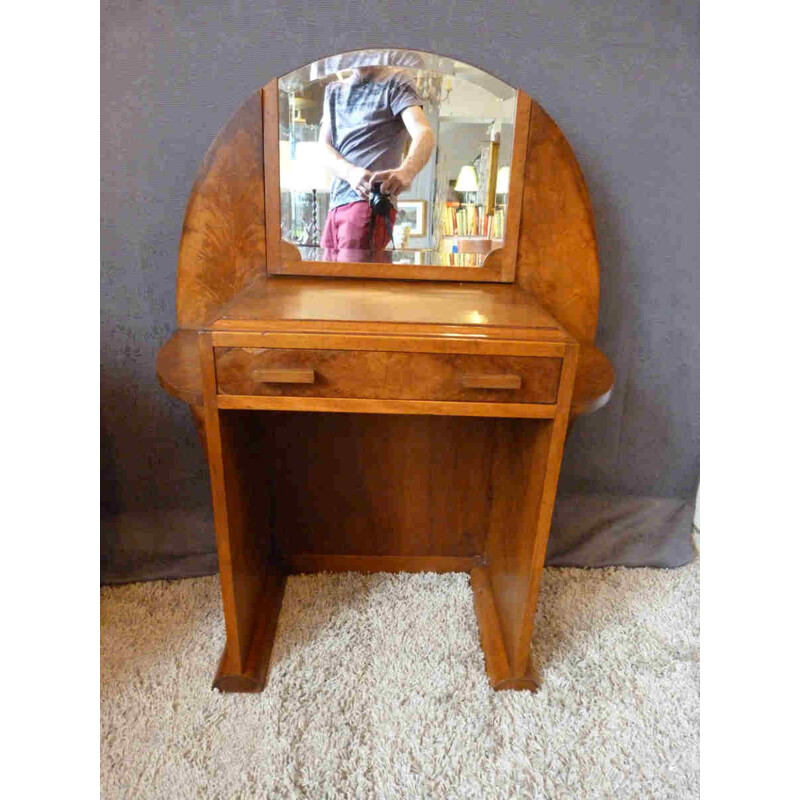 Kid's walnut vanity with mirror - 1940s