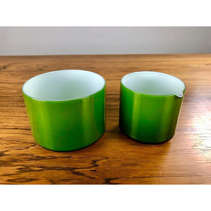 Vintage green glass creamer and sugar bowl by Michael Bang, Denmark 1970