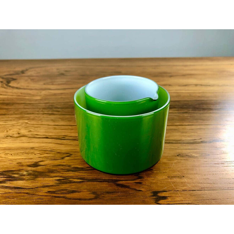 Vintage green glass creamer e sugar bowl de Michael Bang, Dinamarca 1970